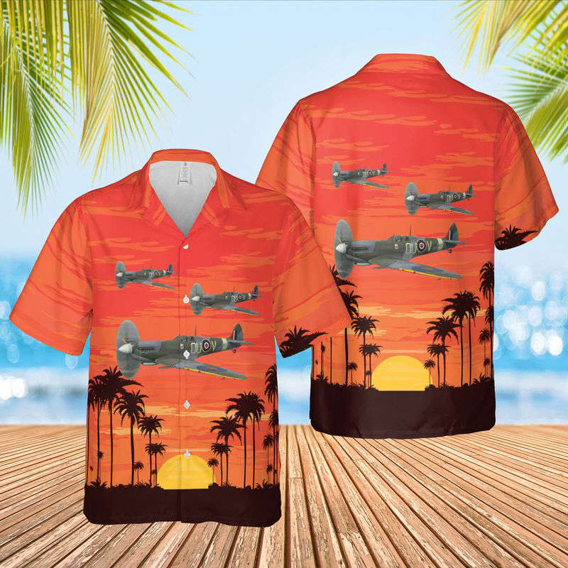 Royal New Zealand Air Force Supermarine Spitfire Mk.IX Of No 485 RNZAF Sqn Hawaiian Shirt Gift for Men Dad Father Gift for Men Dad Father