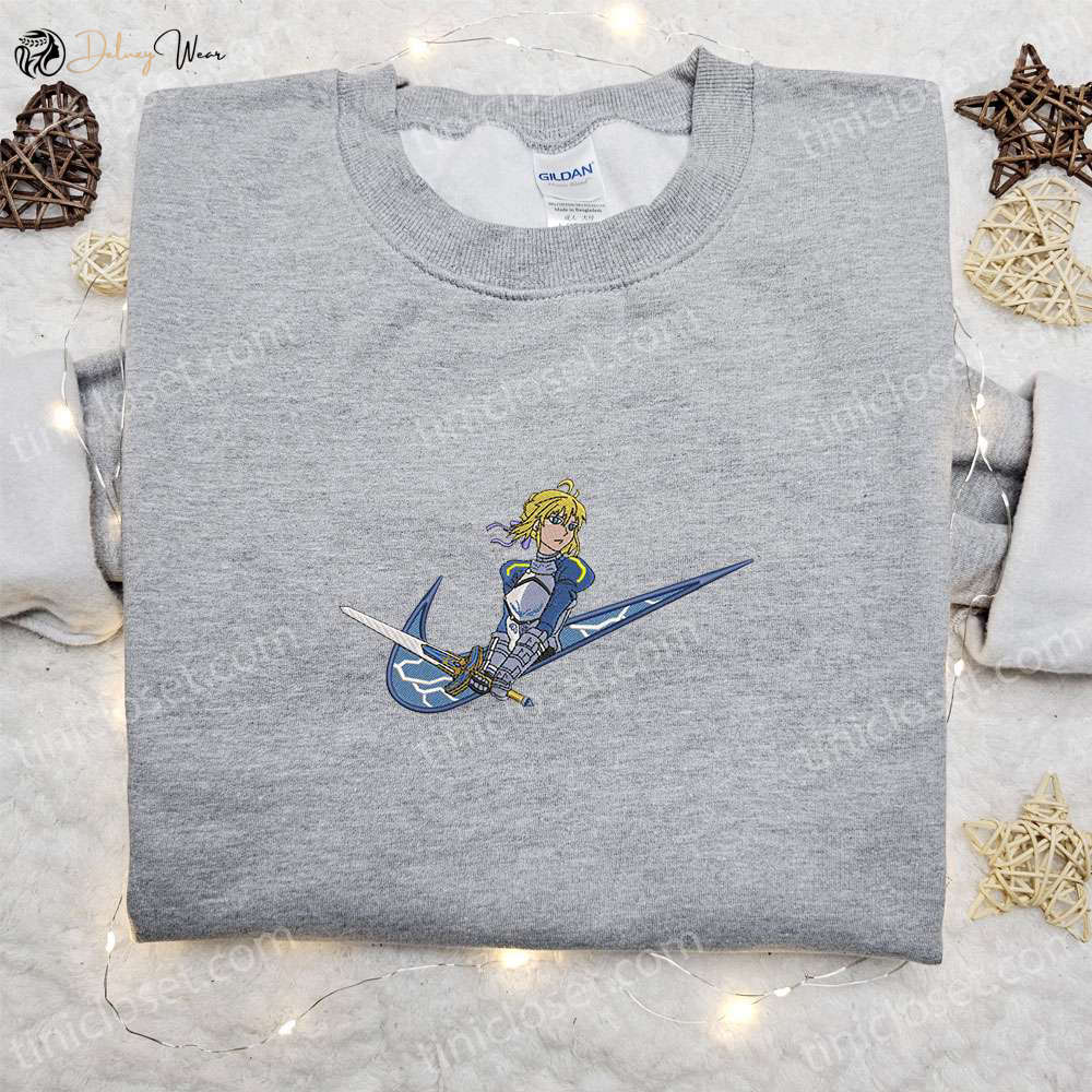 Saber x Swoosh Anime Sweatshirt: Nike-Inspired Embroidered Shirt Perfect Family Gift!