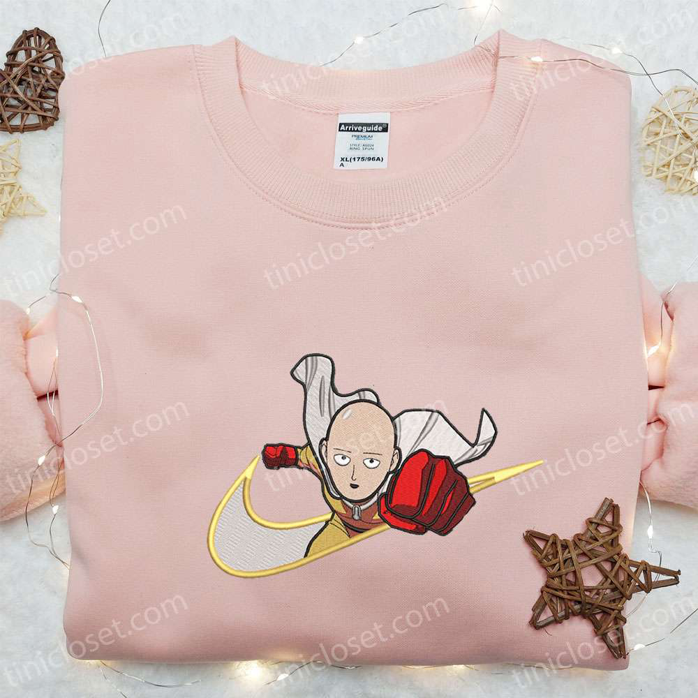 Saitama x Swoosh Anime Embroidered Hoodie – Cool Anime Clothing Perfect Family Gift