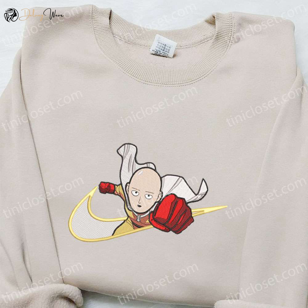 Saitama x Swoosh Anime Embroidered Hoodie – Cool Anime Clothing Perfect Family Gift
