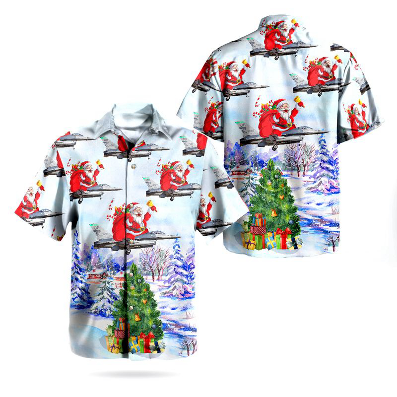 Santa Claus Ohio Air National Guard 121st Air Refueling Wing Boeing KC-135R Stratotanker Hawaiian Shirt Gift for Men Dad Father Gift for Men Dad Father
