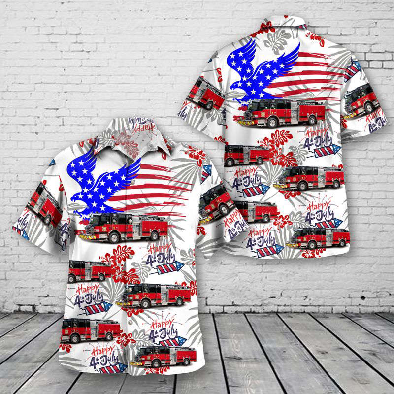 Schaumburg, Illinois, Schaumburg Fire Department, 4th Of July Hawaiian Shirt Gift for Men Dad Father Gift for Men Dad Father