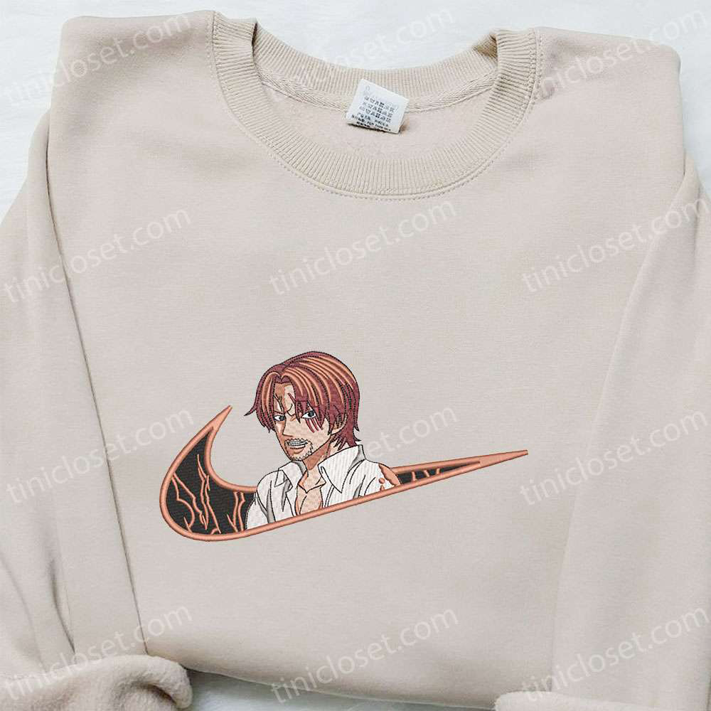Anime Embroidered Hoodie: Shanks x Swoosh & One Piece Sweatshirt – Customized & Stylish