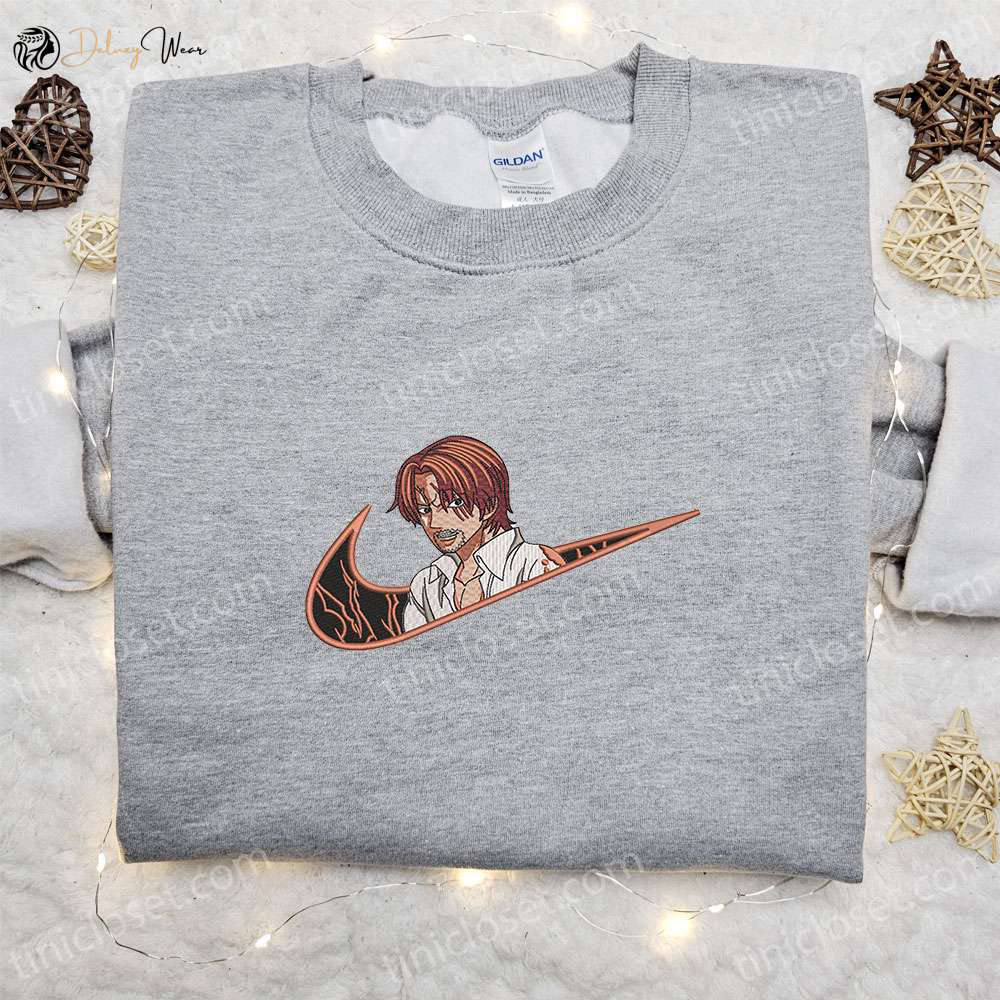 Anime Embroidered Hoodie: Shanks x Swoosh & One Piece Sweatshirt – Customized & Stylish