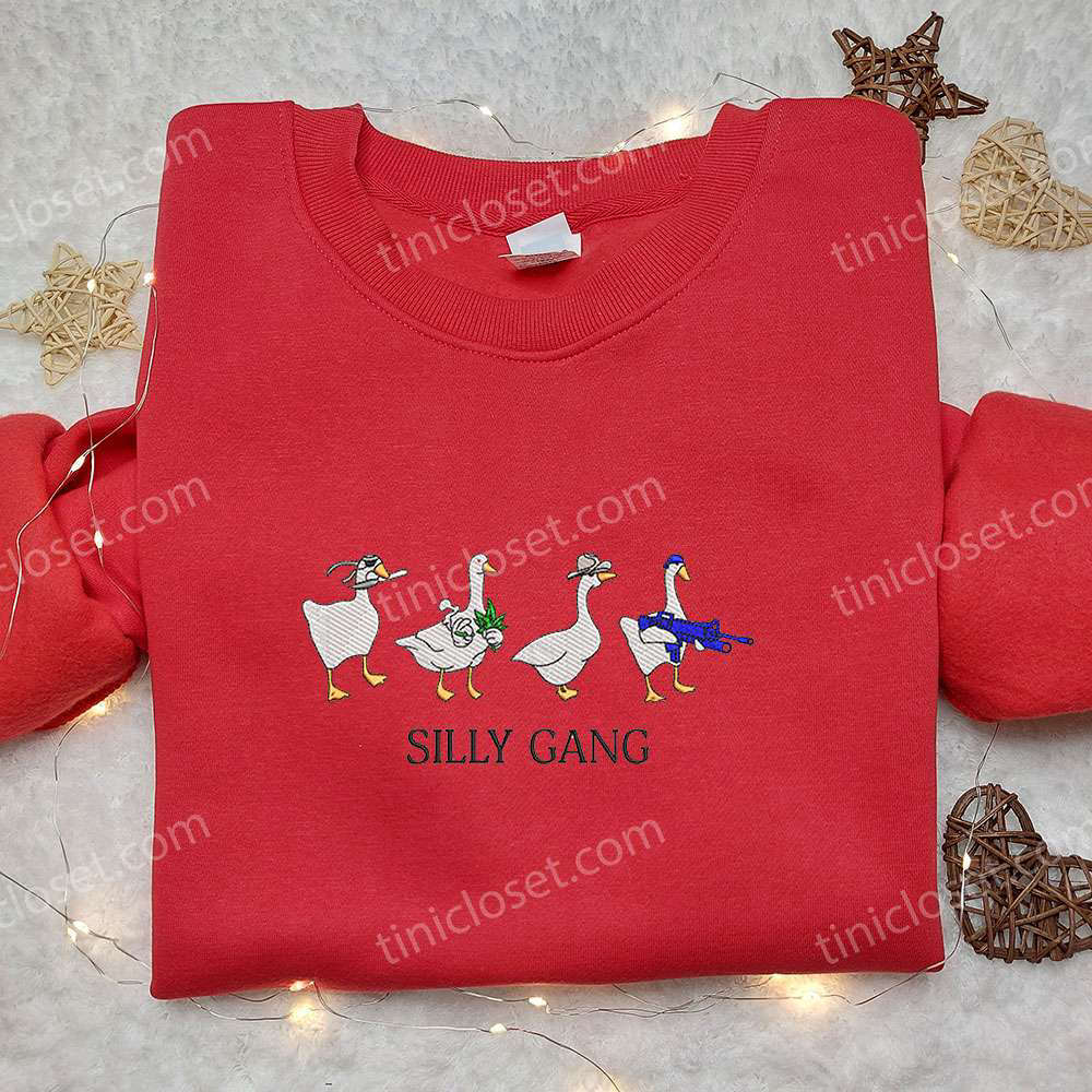Silly Gang Goose Embroidered Shirt: Funny Animal Design for a Playful Look