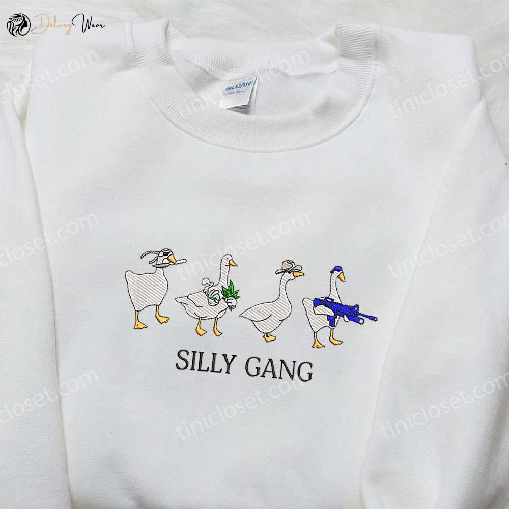 Silly Gang Goose Embroidered Shirt: Funny Animal Design for a Playful Look