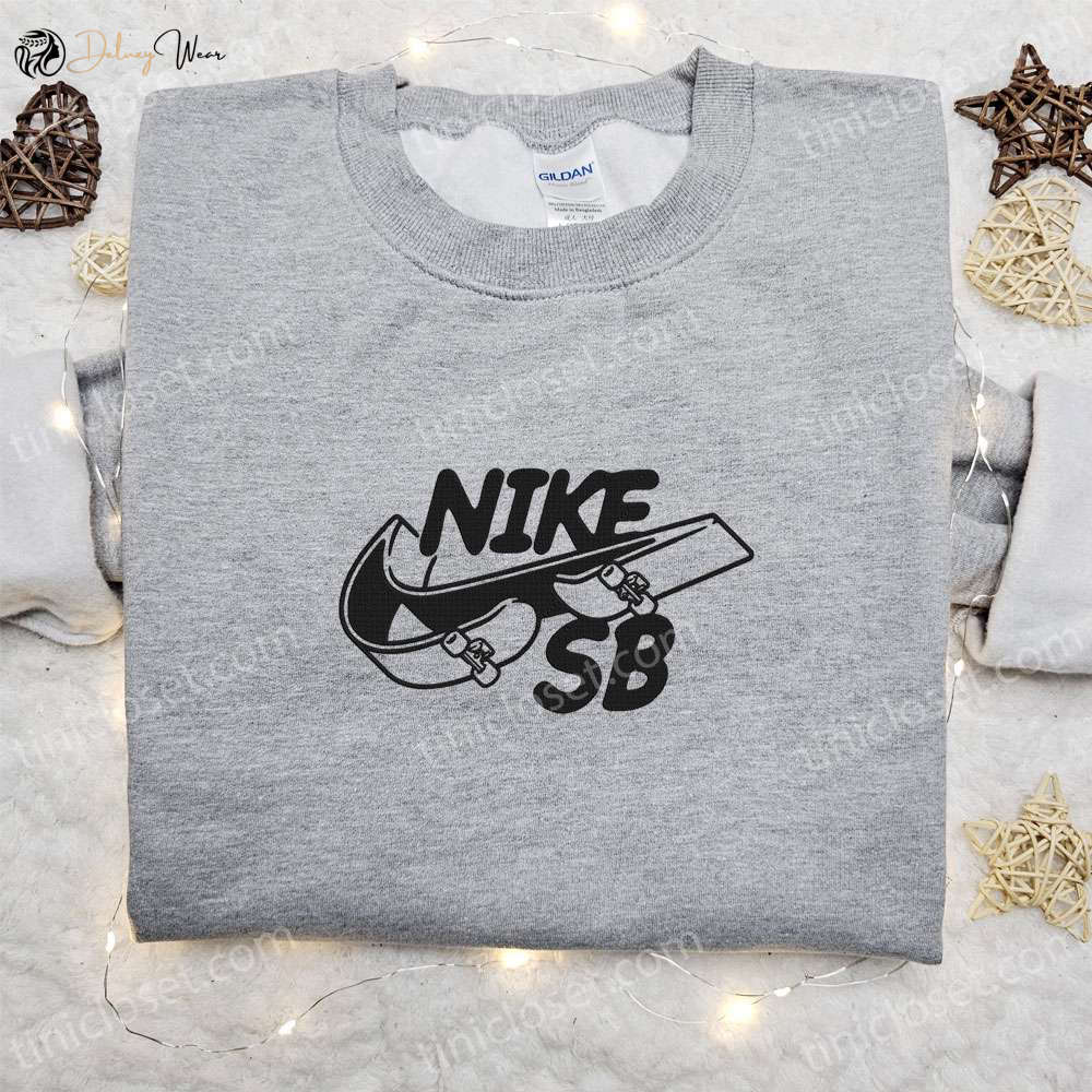 Skateboard x Swoosh Embroidered Sweatshirt: Best Nike-Inspired Shirt for Family Perfect Gift Idea
