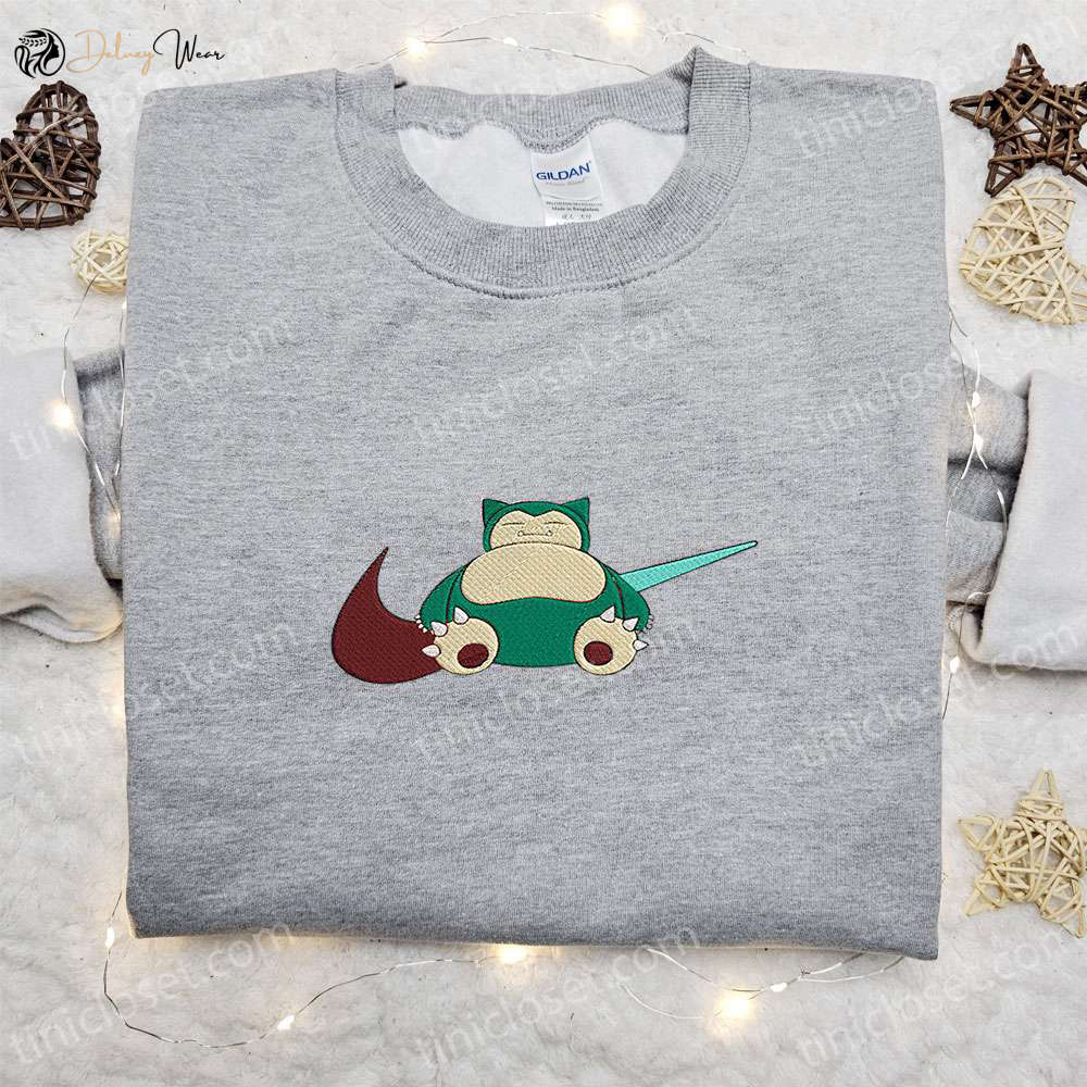 Snorlax Pokemon x Swoosh Anime Hoodie: Cool Embroidered Clothing Best Family Gift