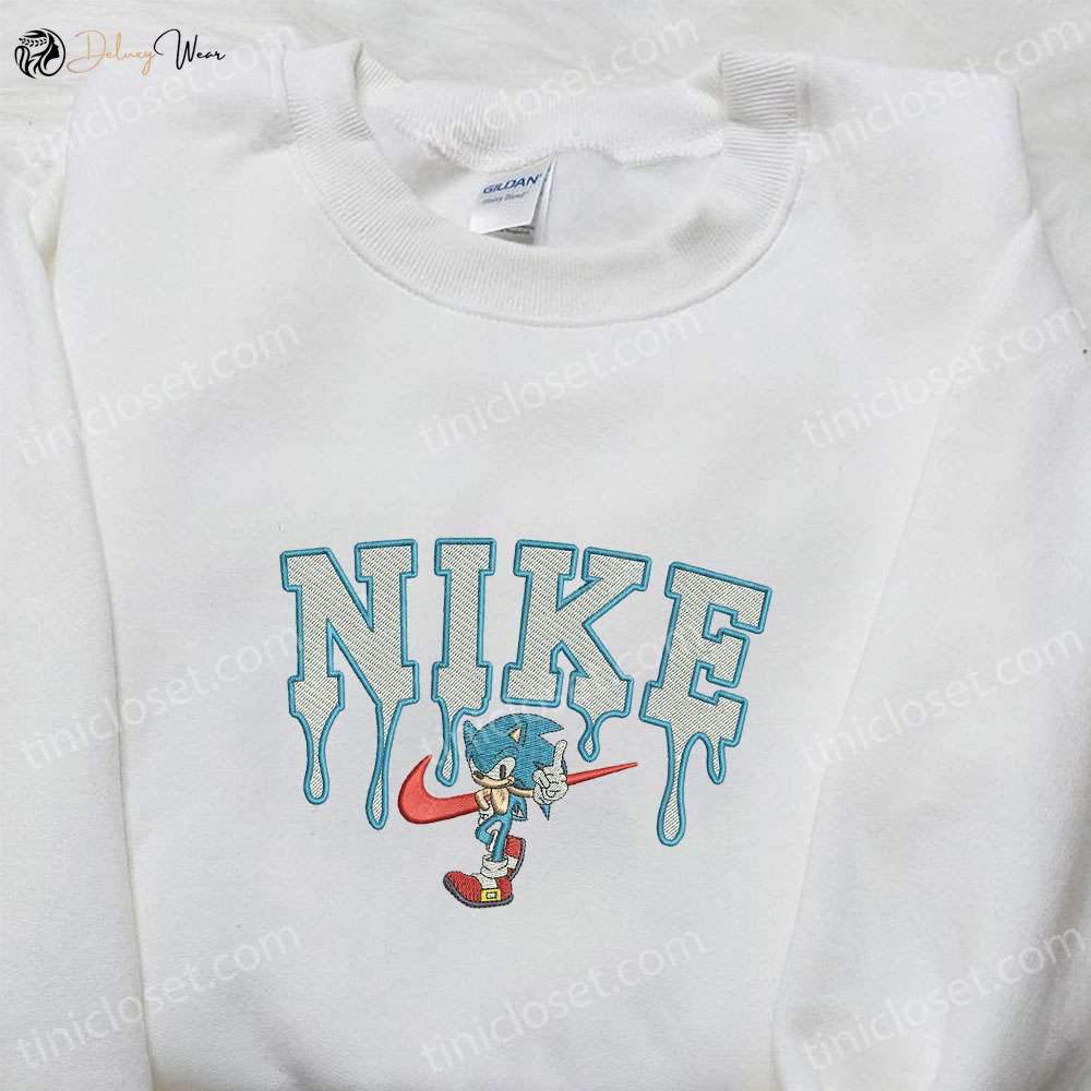 Sonic x Nike Cartoon Hoodie: Best Nike Inspired Embroidered Shirt for Birthday Gift