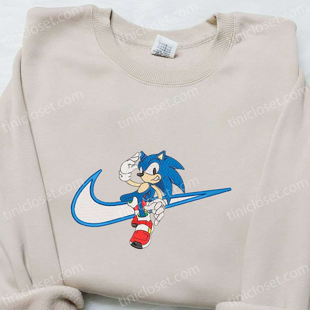 Nike Inspired Sonic x Swoosh Embroidered Hoodie & Shirt: Best Family Gift Ideas