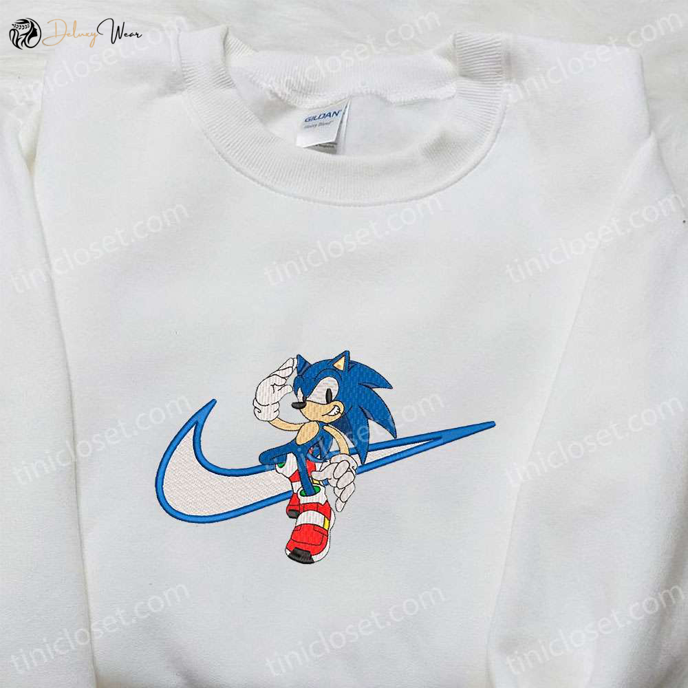 Nike Inspired Sonic x Swoosh Embroidered Hoodie & Shirt: Best Family Gift Ideas