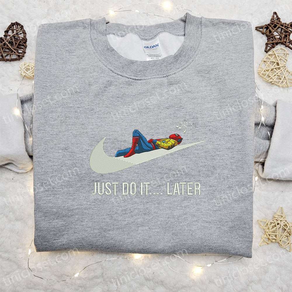 Spider-Man Just Do It Later x Swoosh Hoodie Marvel Cinematic Universe Best Family Gift Idea