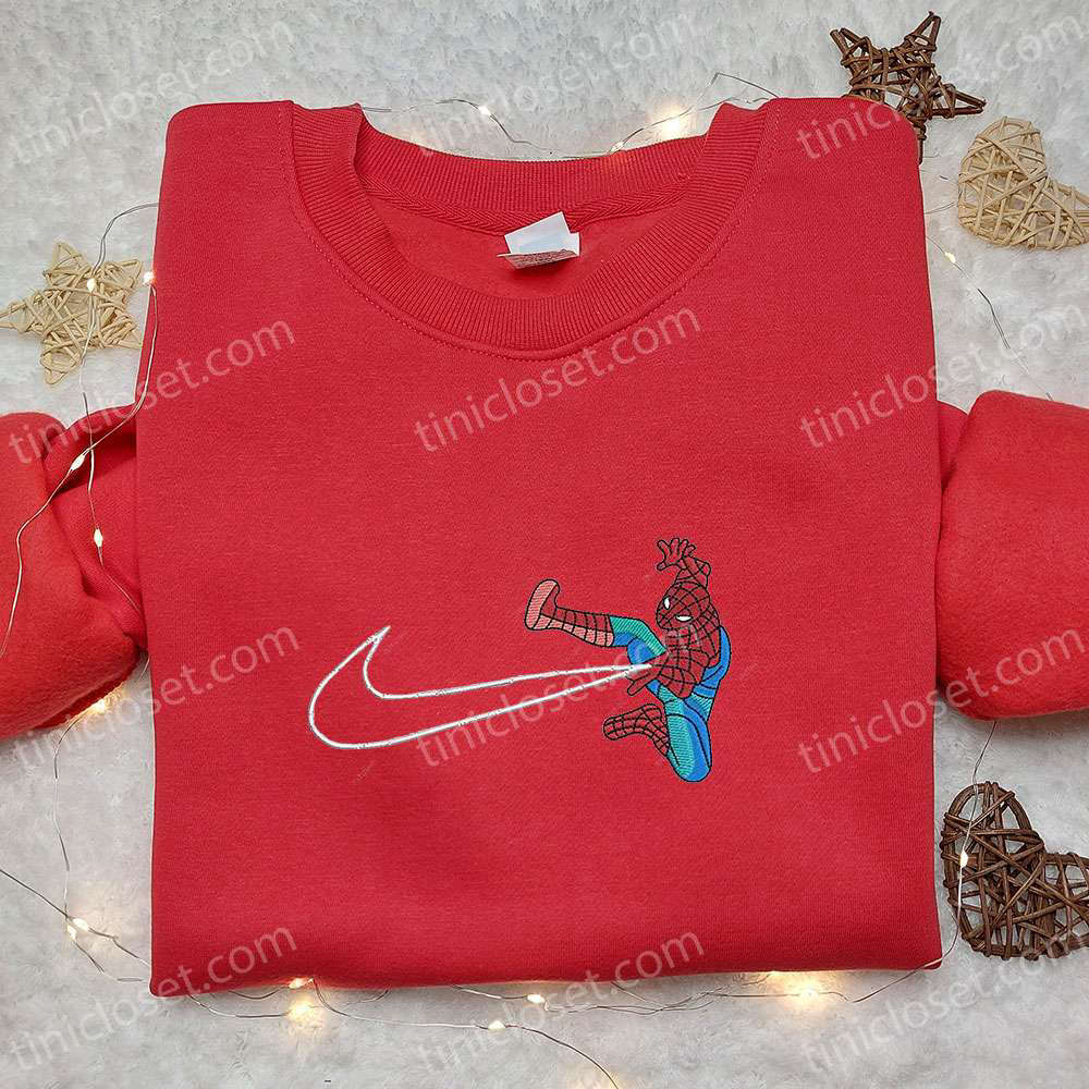 Spider-Man Movie x Swoosh Embroidered Hoodie Marvel Comics Hoodie Best Family Gift Ideas