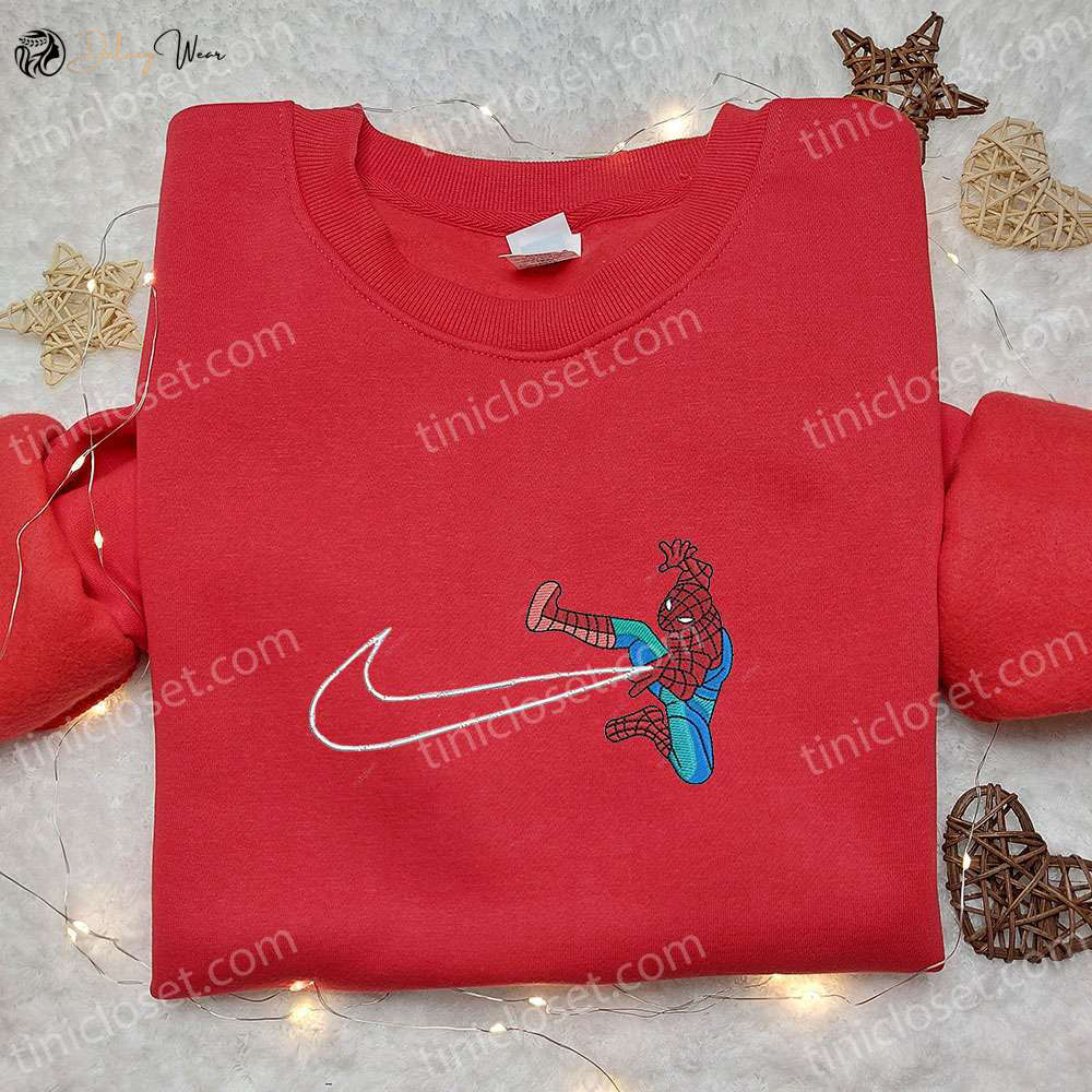 Spider-Man Movie x Swoosh Embroidered Hoodie Marvel Comics Hoodie Best Family Gift Ideas