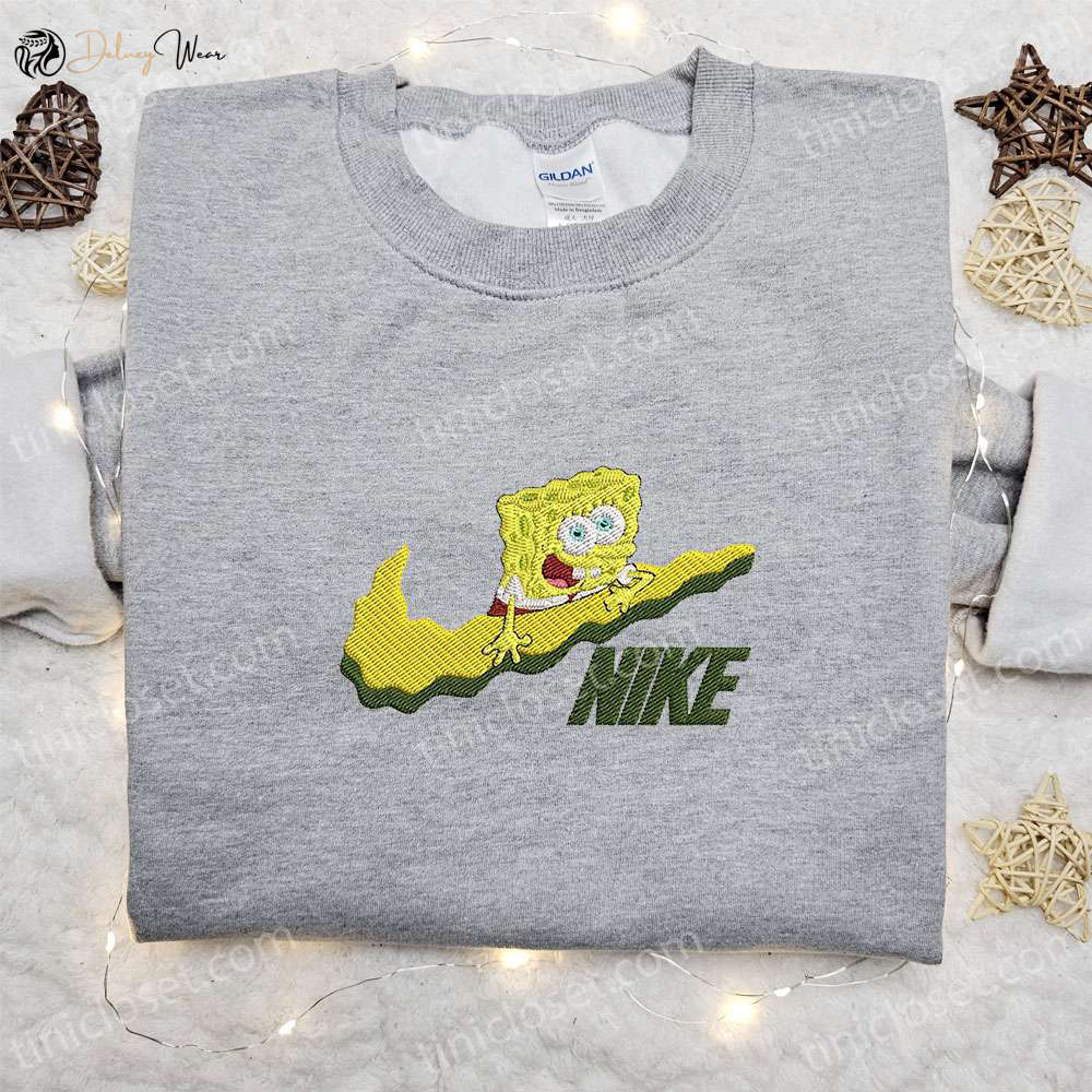SpongeBob x Swoosh Cartoon Sweatshirt: Disney Characters Embroidered Shirt Perfect Family Gift