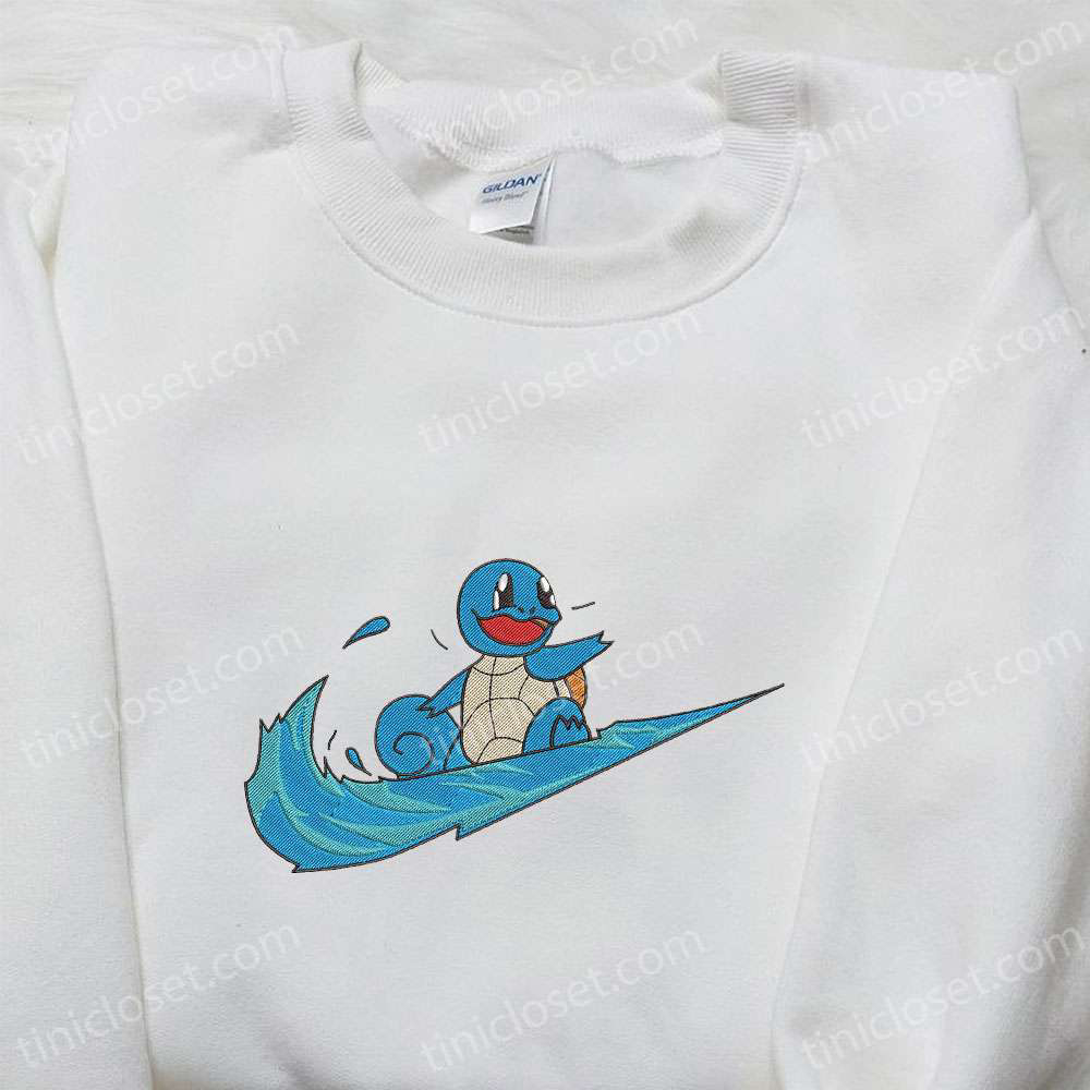 Squirtle x Swoosh Anime Hoodie: Cool Embroidered Clothing & Best Family Gift