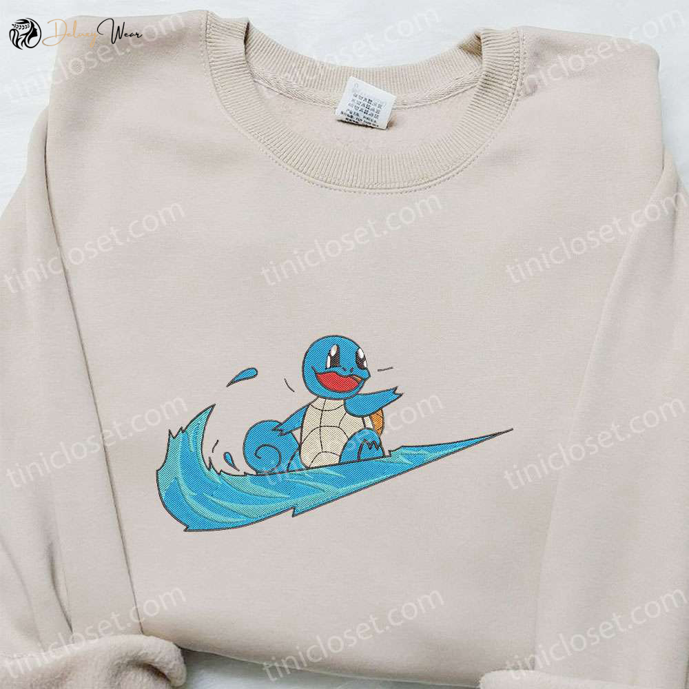 Squirtle x Swoosh Anime Hoodie: Cool Embroidered Clothing & Best Family Gift