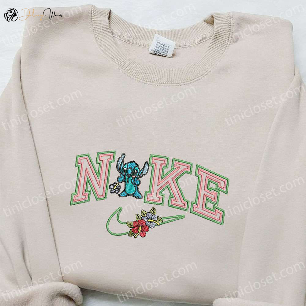 Stitch Flower x Nike Embroidered Sweatshirt Disney Characters Hoodie Best Birthday Gift Ideas