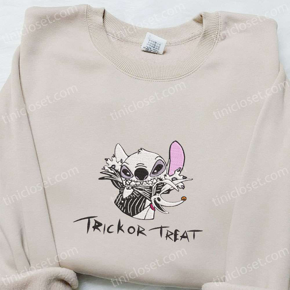 Spooky Stitch Jack Skellington Embroidered Sweatshirt: Disney Halloween Hoodie & Cool Shirt