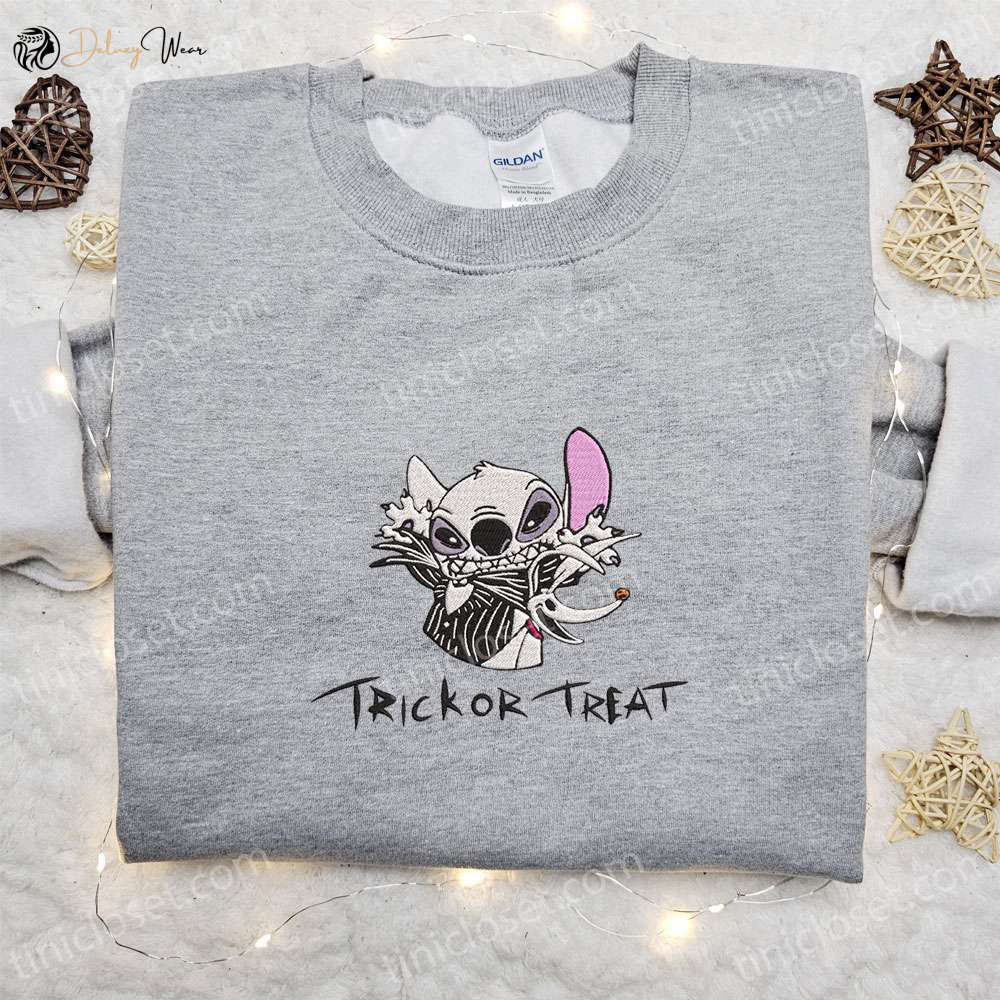 Spooky Stitch Jack Skellington Embroidered Sweatshirt: Disney Halloween Hoodie & Cool Shirt