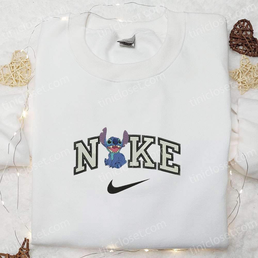 Disney Characters Embroidered Sweatshirt: Stitch Shout x Nike Cartoon Shirt – Perfect Family Gift