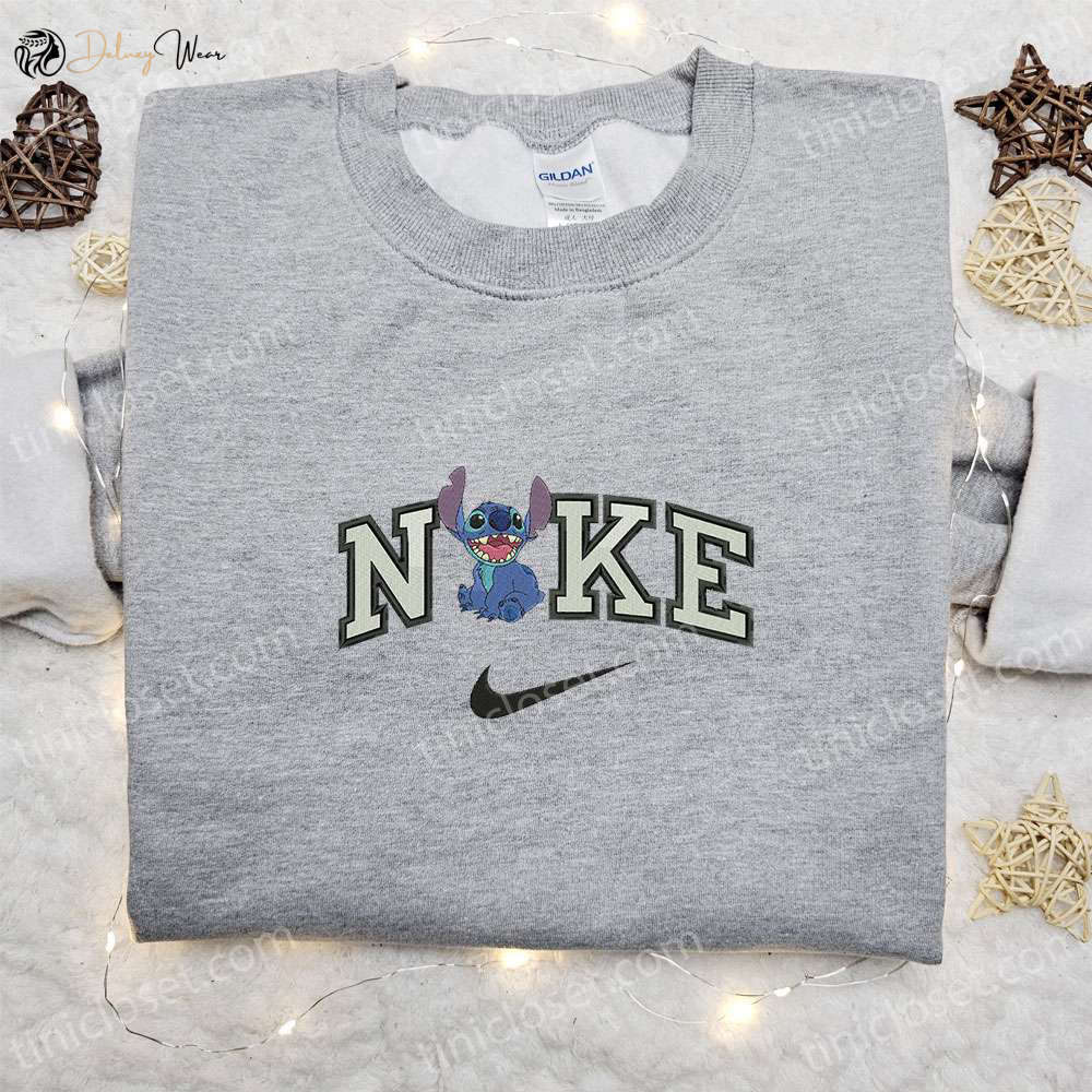 Disney Characters Embroidered Sweatshirt: Stitch Shout x Nike Cartoon Shirt – Perfect Family Gift