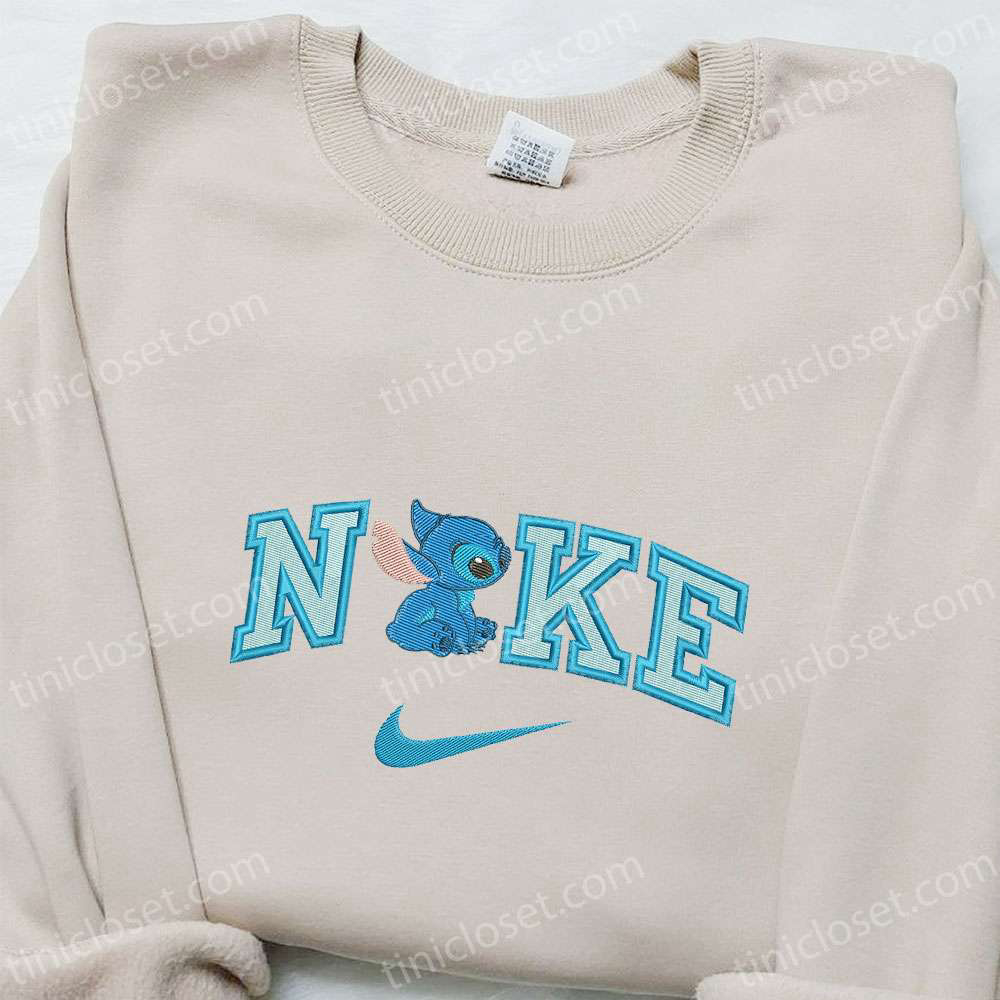 Stitch x Nike Cartoon Embroidered Sweatshirt Nike Inspired Hoodie – Perfect Family Gift