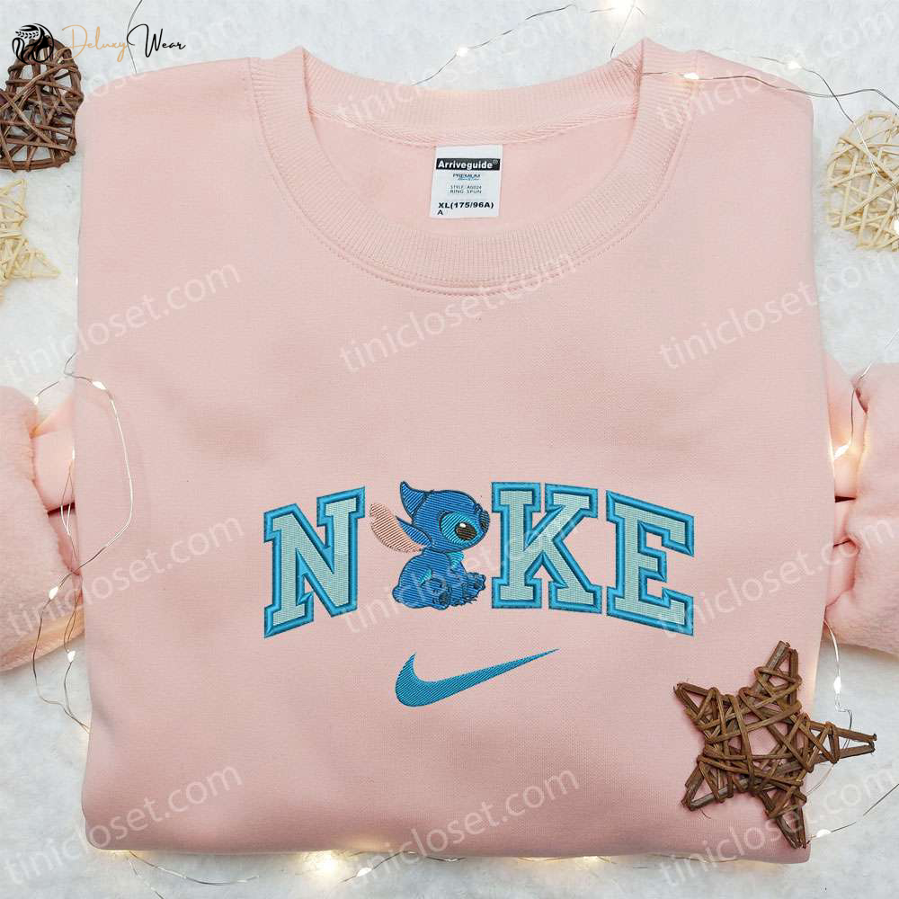 Stitch x Nike Cartoon Embroidered Sweatshirt Nike Inspired Hoodie – Perfect Family Gift
