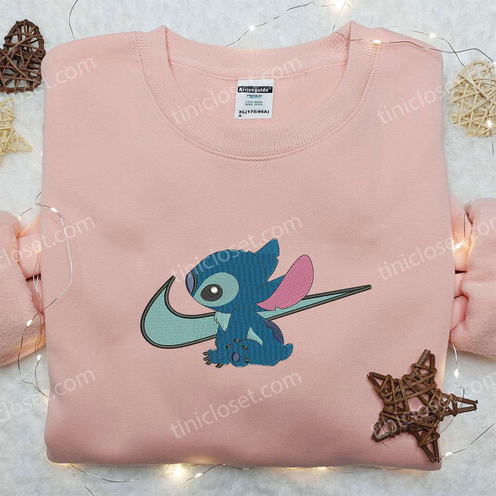 Stitch x Nike Swoosh Embroidered Sweatshirt – Lilo and Stitch Cartoon Shirt Nike Inspired