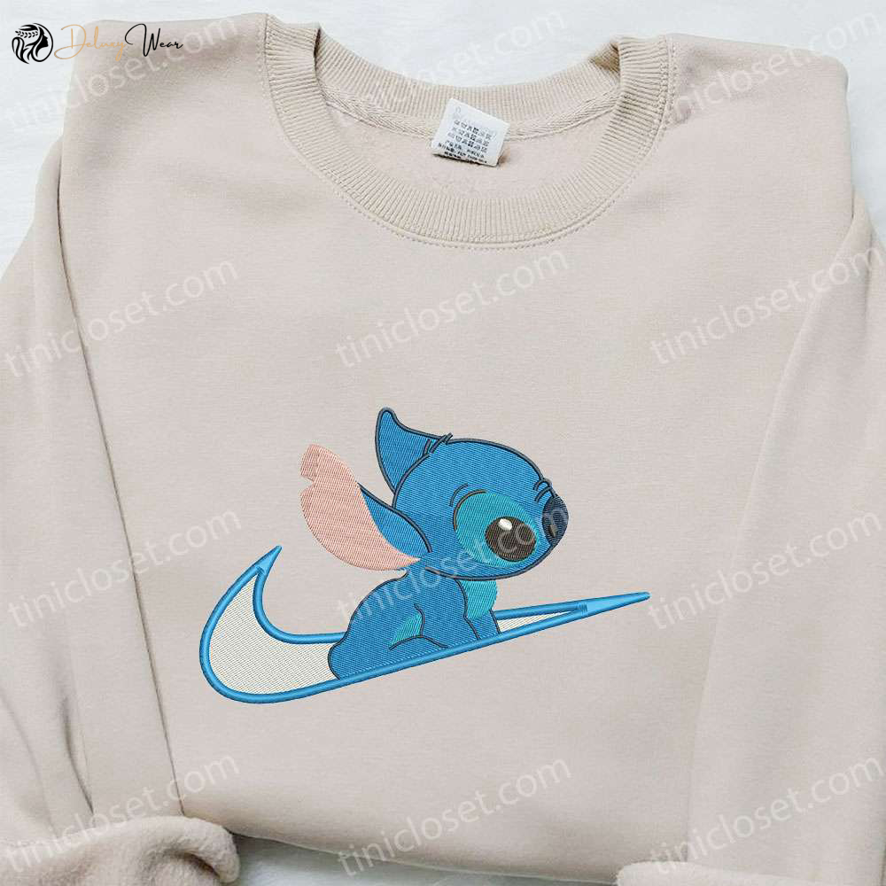 Disney Stitch x Swoosh Cartoon Embroidered Hoodie & Shirt: Best Family Gift Ideas