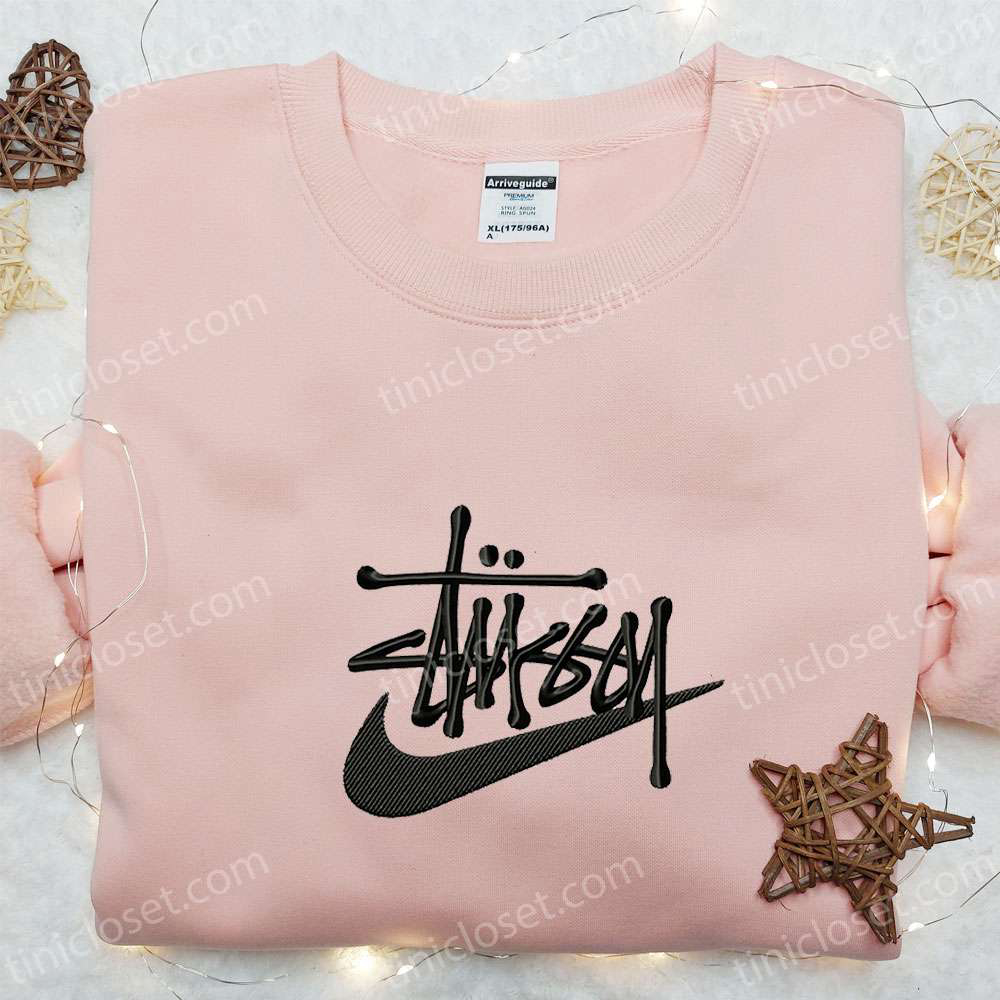 Stussy x Swoosh Embroidered Sweatshirt: Nike Inspired Hoodie Perfect Family Gift