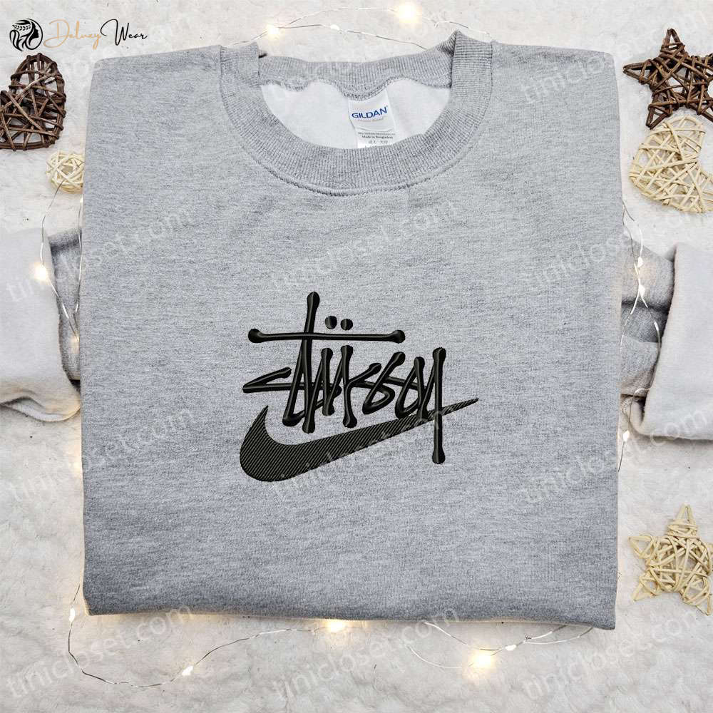 Stussy x Swoosh Embroidered Sweatshirt: Nike Inspired Hoodie Perfect Family Gift