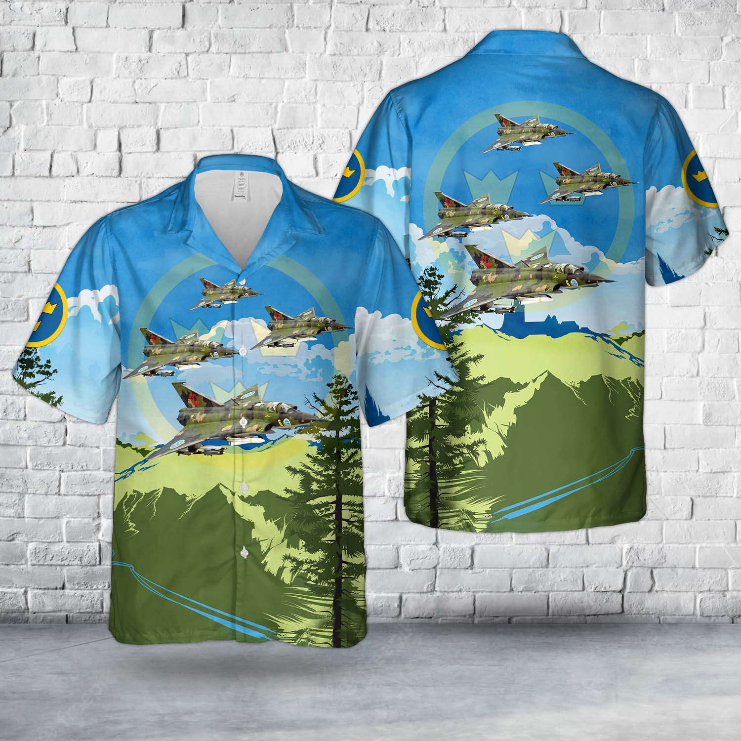 Swedish Air Force Saab A 35 G “Draken”, "02 Red" Of Västgöta Wing (F 6) Hawaiian Shirt Gift for Men Dad Father Gift for Men Dad Father