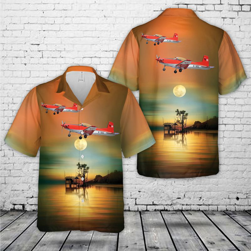 Swiss Air Force Pilatus PC-7 Hawaiian Shirt Gift for Men Dad Father Gift for Men Dad Father