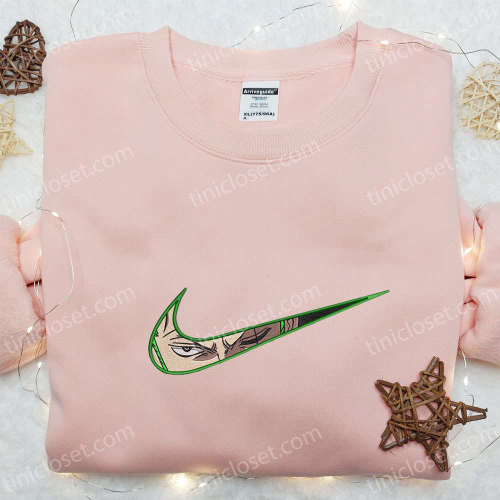Swoosh Anime x Roronoa Zoro Hoodie: Cool Embroidered Anime Clothing Best Family Gift Ideas