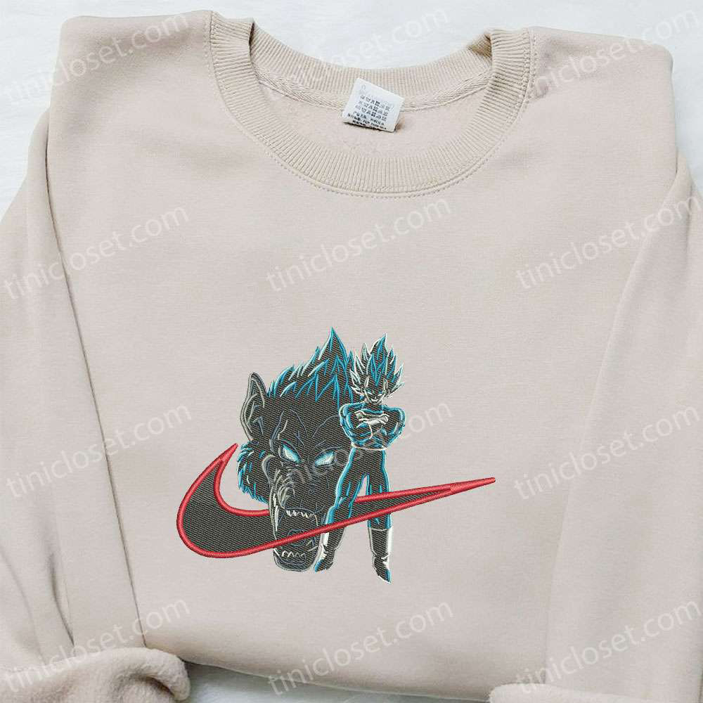 Swoosh Anime x Vegeta & King Kong Hoodie: Cool Embroidered Anime Clothing Perfect Family Gift
