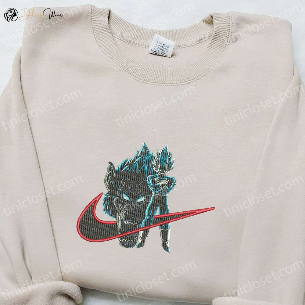 Swoosh Anime x Vegeta & King Kong Hoodie: Cool Embroidered Anime Clothing Perfect Family Gift