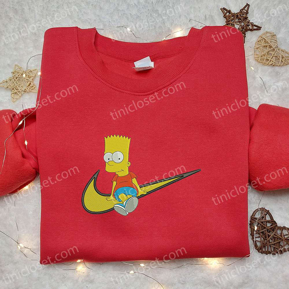 Swoosh x Bart Simpson Hoodie: Cartoon Embroidered Hoodie Best Gift for Family