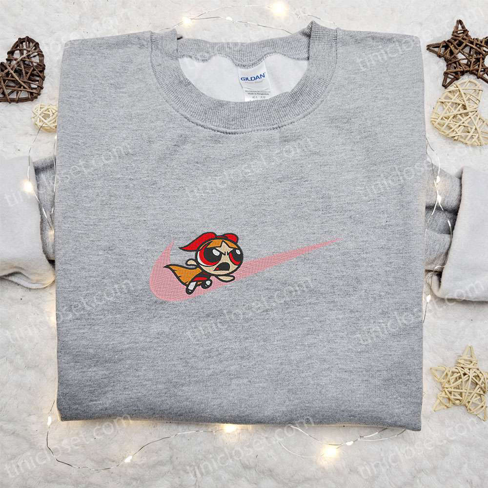 Swoosh x Blossom Cartoon Embroidered Sweatshirt Powerpuff Girls Shirt Nike Inspired T-shirt