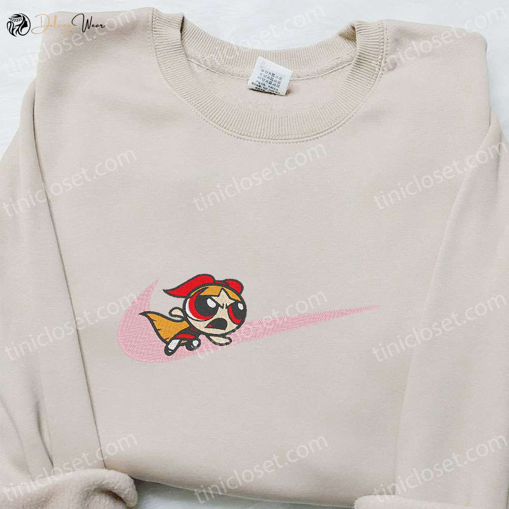 Swoosh x Blossom Cartoon Embroidered Sweatshirt Powerpuff Girls Shirt Nike Inspired T-shirt