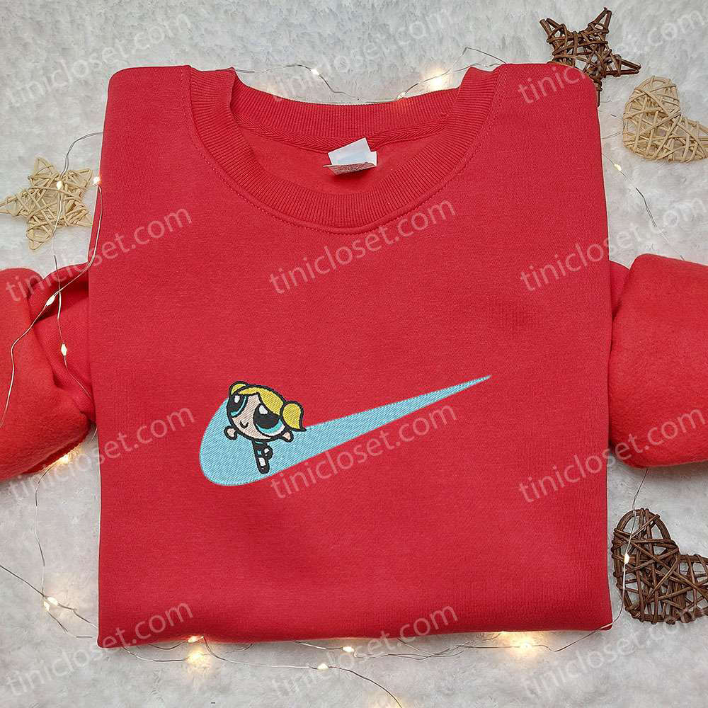 Swoosh x Bubbles Cartoon Embroidered Sweatshirt Powerpuff Girls Shirt Nike Inspired T-shirt