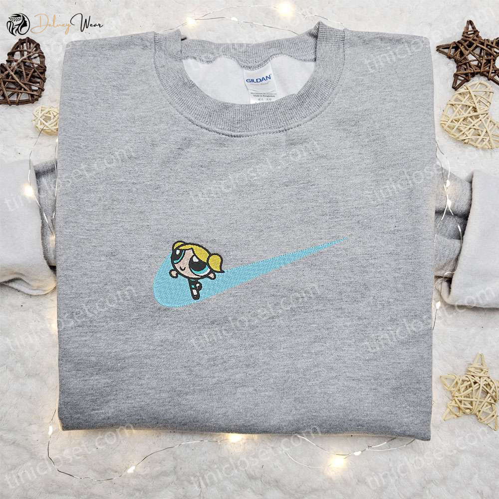 Swoosh x Bubbles Cartoon Embroidered Sweatshirt Powerpuff Girls Shirt Nike Inspired T-shirt