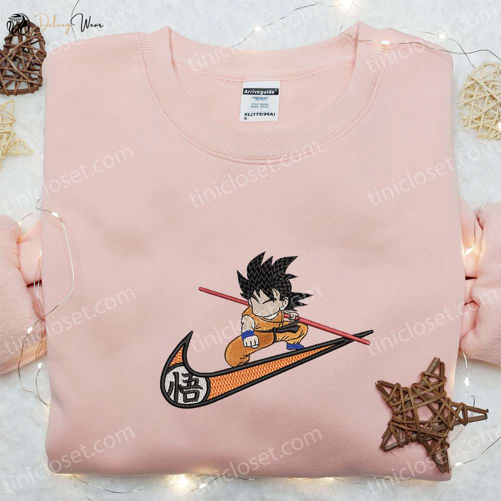 Swoosh x Goku Kid Embroidered Sweatshirt: Best Gift for Family Hoodie Custom Nike T-shirt