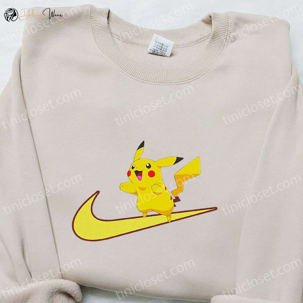 Swoosh x Pikachu Anime Embroidered Hoodie – Cool Anime Clothing Perfect Family Gift Idea
