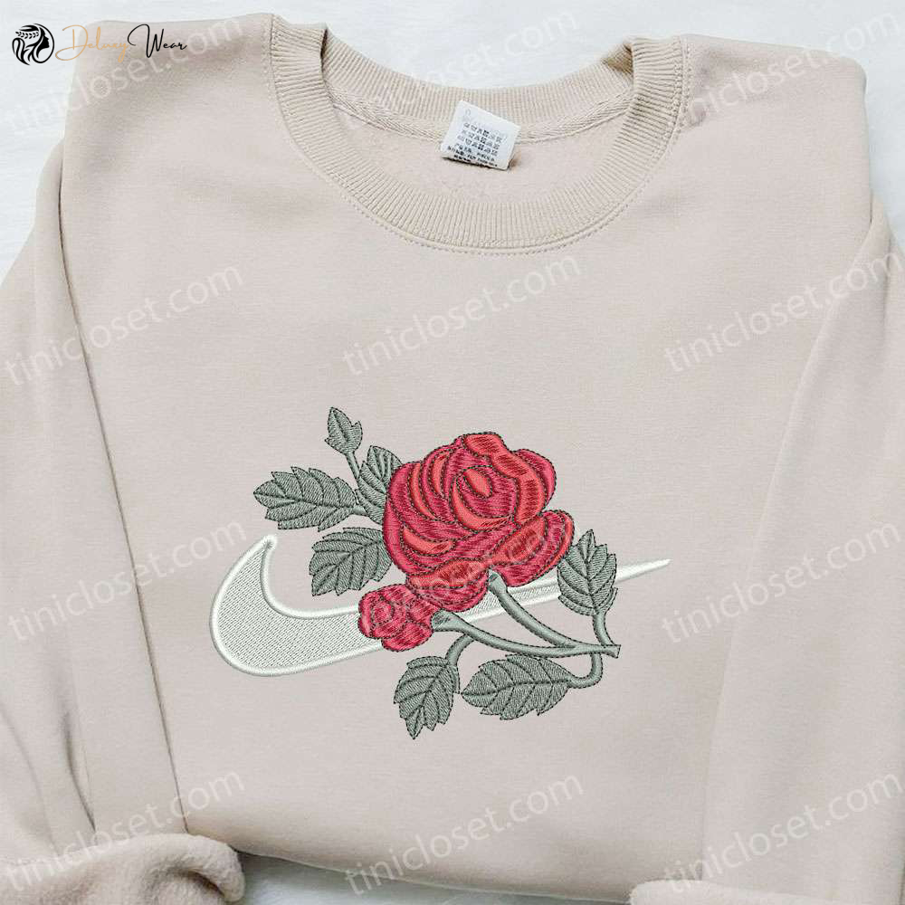 Swoosh x Rose Flower Embroidered Hoodie & Nike Inspired Shirt: Best Family Gift Ideas