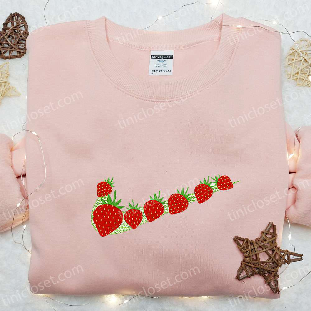 Swoosh x Strawberry Embroidered Sweatshirt: Your Favorite Food and Drink Hoodie for the Best Birthday Gift Ideas