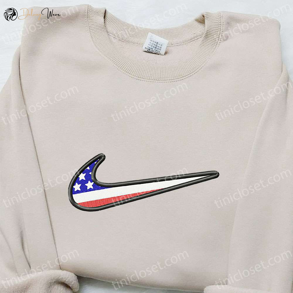 Swoosh x USA Embroidered Hoodie: National Flag Design Perfect Family Gift