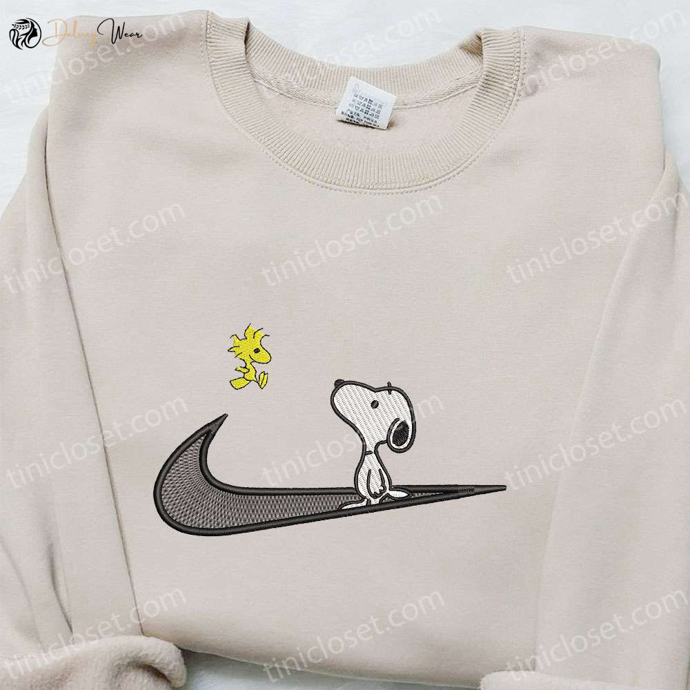 Swoosh x Woodstock & Snoopy Cartoon Shirt Disney Hoodie Custom Nike T-shirt