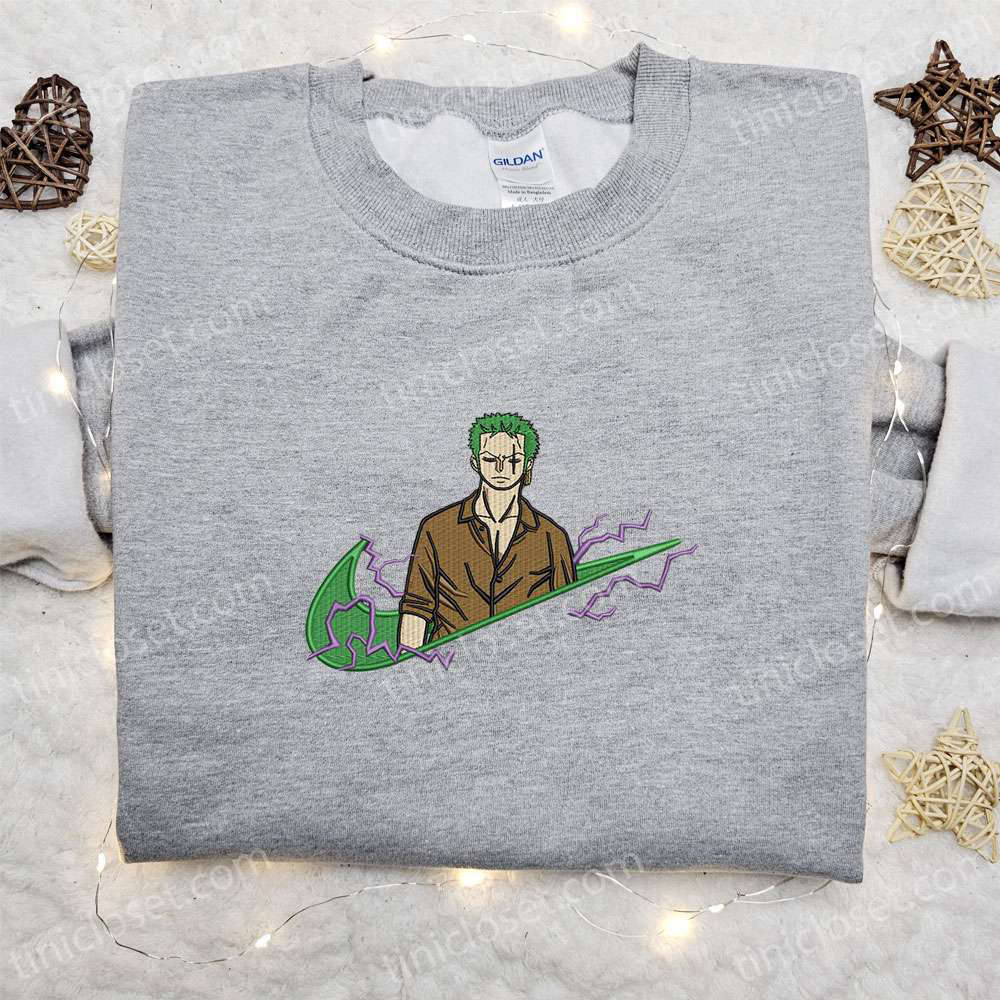 Swoosh x Zoro One Piece Anime Hoodie – Cool Embroidered Clothing for Family Perfect Gift Idea