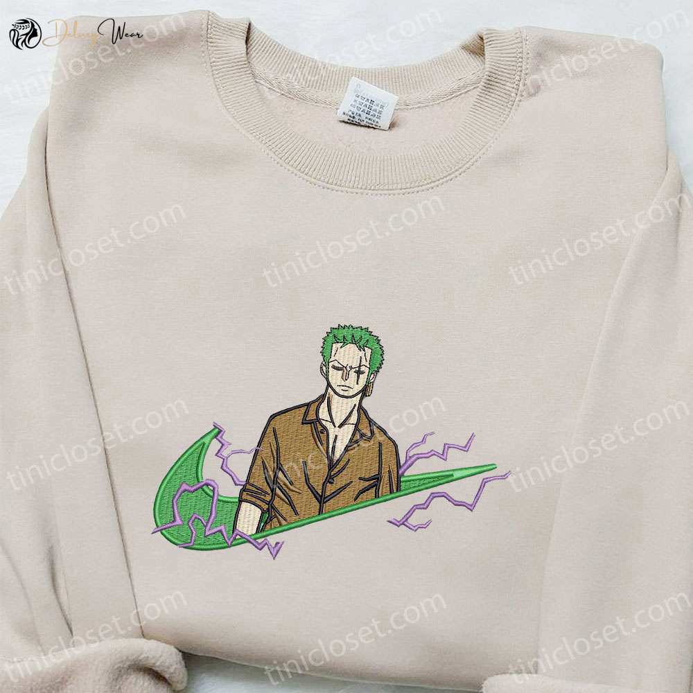 Swoosh x Zoro One Piece Anime Hoodie – Cool Embroidered Clothing for Family Perfect Gift Idea